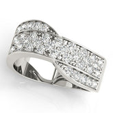White gold Pavé Round Diamond Crossover Band with Bead Prong Setting