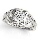 Platinum Milgrain Bezel Round-Cut Filigree Engagement Ring