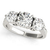 White gold Three-Stone Round Diamond Engagement Ring with Prong Setting on a Classic Band