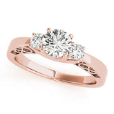 Rose gold Three-Stone Round Cut Diamond Cathedral Engagement Ring with Prong Setting