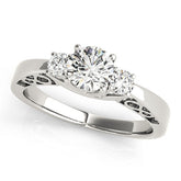 White gold Three-Stone Round Cut Diamond Cathedral Engagement Ring with Prong Setting