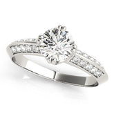 White gold Round Brilliant Split Shank Pave Diamond Engagement Ring with Four-Prong Setting