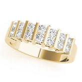Yellow gold Channel Set Round Diamond Step Band with Bar Prong Setting