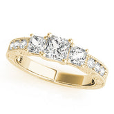Yellow gold Three-Stone Princess Cut Milgrain Pavé Engagement Ring
