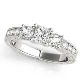 White gold Three-Stone Princess Cut Milgrain Pavé Engagement Ring
