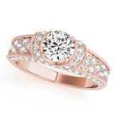 Rose gold Round Halo Pave Diamond Engagement Ring with Milgrain Detailing