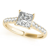 Yellow gold Heart Cut Pavé Band Solitaire Ring with Four-Prong Setting