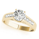 Yellow gold Round Brilliant Channel-Set Solitaire Ring with Four-Prong Setting