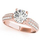 Rose gold Round Brilliant Solitaire Engagement Ring with Pave Band and Four-Prong Setting