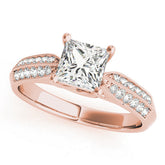 Rose gold Princess Cut Pave Split Shank Engagement Ring with Four-Prong Setting