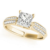 Yellow gold Princess Cut Pave Split Shank Engagement Ring with Four-Prong Setting