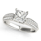 White gold Princess Cut Pave Split Shank Engagement Ring with Four-Prong Setting