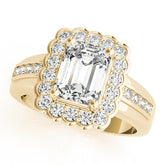 Yellow gold Oval Cut Halo Pave Band Four-Prong Ring