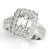 Platinum Oval Cut Halo Pave Band Four-Prong Ring