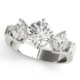 White gold Three-Stone Round and Princess Cut Diamond Ring with Channel Band and Four-Prong Setting