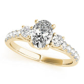 Yellow gold Oval Cut Three-Stone Diamond Pave Band with Prong Setting