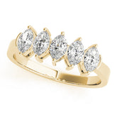 Yellow gold Five Stone Marquise Diamond Prong Set White Gold Band