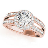 Rose gold Round Halo Split Shank Diamond Ring with Pave Setting