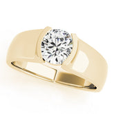 Yellow gold Round Solitaire Bezel Set Diamond Ring with Wide Band