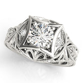 Silver Pear Brilliant Milgrain Filigree Solitaire with Bezel and Prong Setting