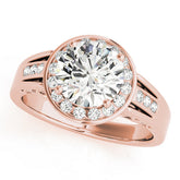 Rose gold Round Halo Split Shank Diamond Ring with Prong Setting