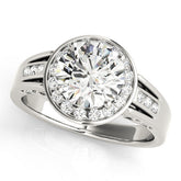 White gold Round Halo Split Shank Diamond Ring with Prong Setting