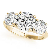 Yellow gold Three-Stone Round Cut Diamond Engagement Ring with Prong Setting on a White Gold Band