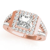 Rose gold Princess Cut Halo Split Shank Prong Set Ring