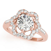 Rose gold Round Diamond Floral Halo Split Shank Prong Setting Ring