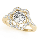 Yellow gold Round Diamond Floral Halo Split Shank Prong Setting Ring
