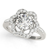 White gold Round Diamond Floral Halo Split Shank Prong Setting Ring
