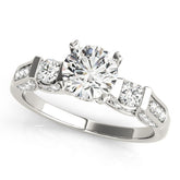 White gold Round Brilliant Three-Stone Pave Band with Four-Prong Setting