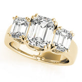 Yellow gold Three-Stone Radiant Cut Diamond Ring with Channel Set Band and Four-Prong Setting