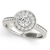 White gold Round Halo Pavé Diamond Engagement Ring