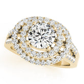 Yellow gold Double Halo Round Diamond Split Shank Prong Setting Ring