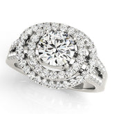 Platinum Double Halo Round Diamond Split Shank Prong Setting Ring