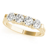 Yellow gold Five-Stone Round Diamond Shared Prong Milgrain Band