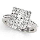 White gold Princess Cut Halo Pavé Diamond Ring