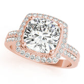 Rose gold Cushion Halo Pave Split Shank Prong Setting Ring