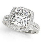 Platinum Cushion Halo Pave Split Shank Prong Setting Ring