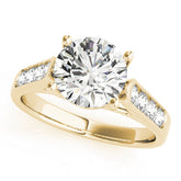 Yellow gold Round Solitaire Cathedral Diamond Engagement Ring with Channel-Set Band and Four-Prong Setting