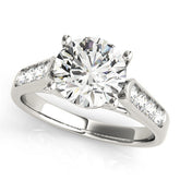 White gold Round Solitaire Cathedral Diamond Engagement Ring with Channel-Set Band and Four-Prong Setting