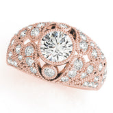 Rose gold Round Brilliant Halo Pave Diamond Milgrain Ring
