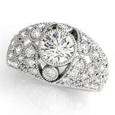 Platinum Round Brilliant Halo Pave Diamond Milgrain Ring