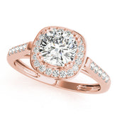 Rose gold Cushion Halo Diamond Ring with Split Shank and Four-Prong Setting