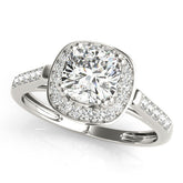 White gold Cushion Halo Diamond Ring with Split Shank and Four-Prong Setting