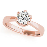 Rose gold Round Solitaire Engagement Ring with Six-Prong Setting and Tapered Band