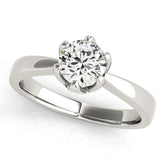 White gold Round Solitaire Engagement Ring with Six-Prong Setting and Tapered Band