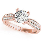 Rose gold Round Solitaire Diamond Ring with Milgrain Pavé Band and Four-Prong Setting