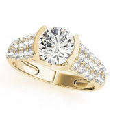 Yellow gold Round Cut Diamond Channel Set Pave Band with Tension Prong Setting
